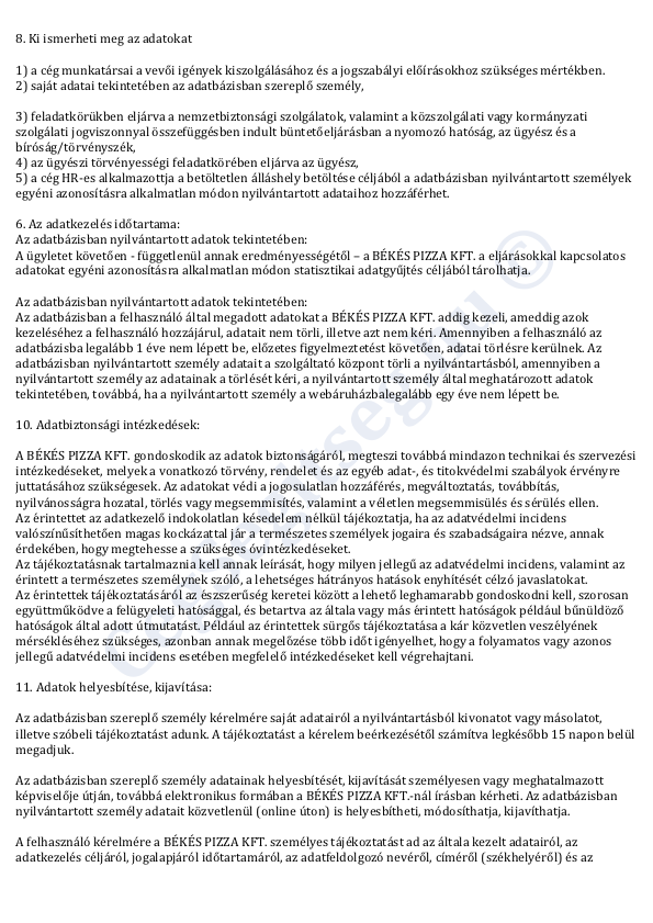 Adatkezelési tájékoztató 3. oldal